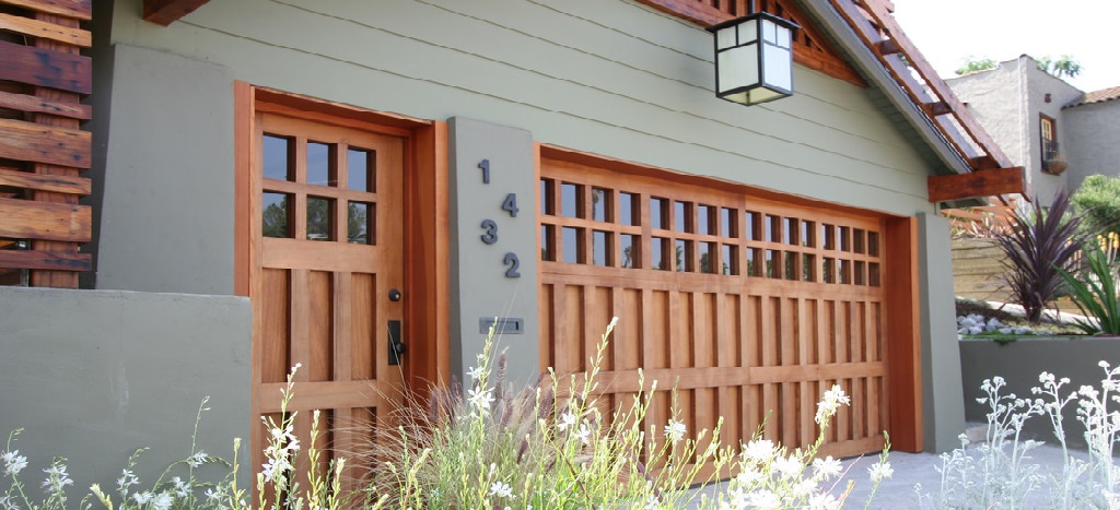 wooden with glass garage door